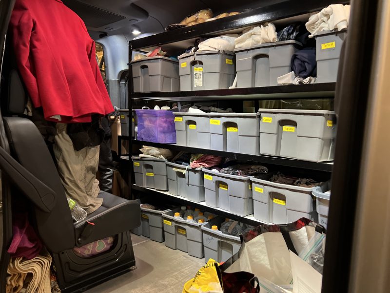 Uplift vans are loaded with much-needed items.